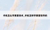 手机怎么学黑客技术_手机怎样学黑客软件的