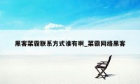 黑客菜霸联系方式谁有啊_菜霸网络黑客