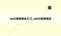 web渗透测试入门_webi渗透测试