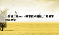 计算机二级word黑客技术视频_二级黑客技术文章