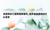 渗透测试工程师是黑客吗_程序员渗透测试什么意思