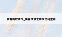 黑客调取监控_黑客技术之监控密码查看