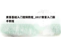 黑客基础入门视频教程_2017黑客入门新手教程