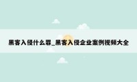 黑客入侵什么罪_黑客入侵企业案例视频大全