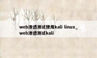 web渗透测试使用kali linux_web渗透测试kali