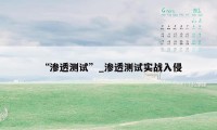 “渗透测试”_渗透测试实战入侵