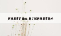 网络黑客的目的_想了解网络黑客技术